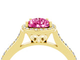 Yellow gold Pear Cut Halo Round Diamond Pavé Band with Four-Prong Setting_4
