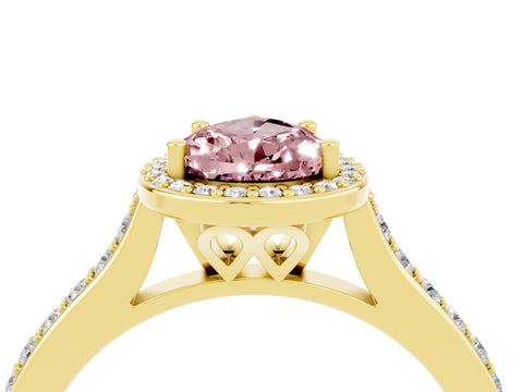 Yellow gold Pear Cut Halo Round Diamond Pavé Band with Four-Prong Setting_4
