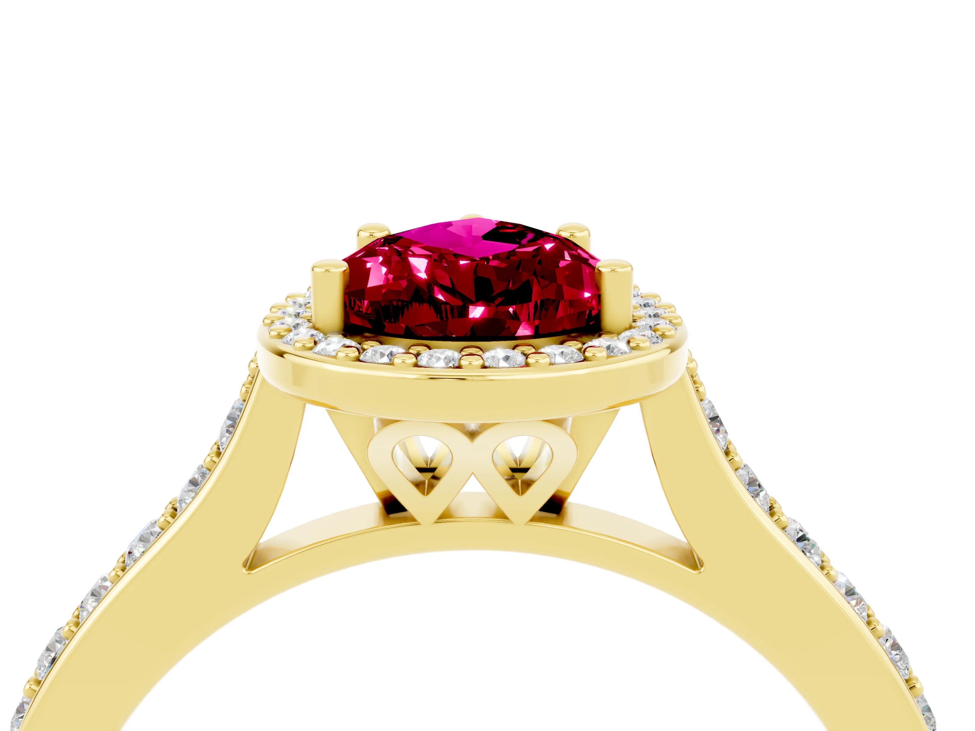 Yellow gold Pear Cut Halo Round Diamond Pavé Band with Four-Prong Setting_4
