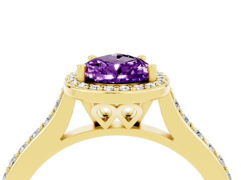 Yellow gold Pear Cut Halo Round Diamond Pavé Band with Four-Prong Setting_4