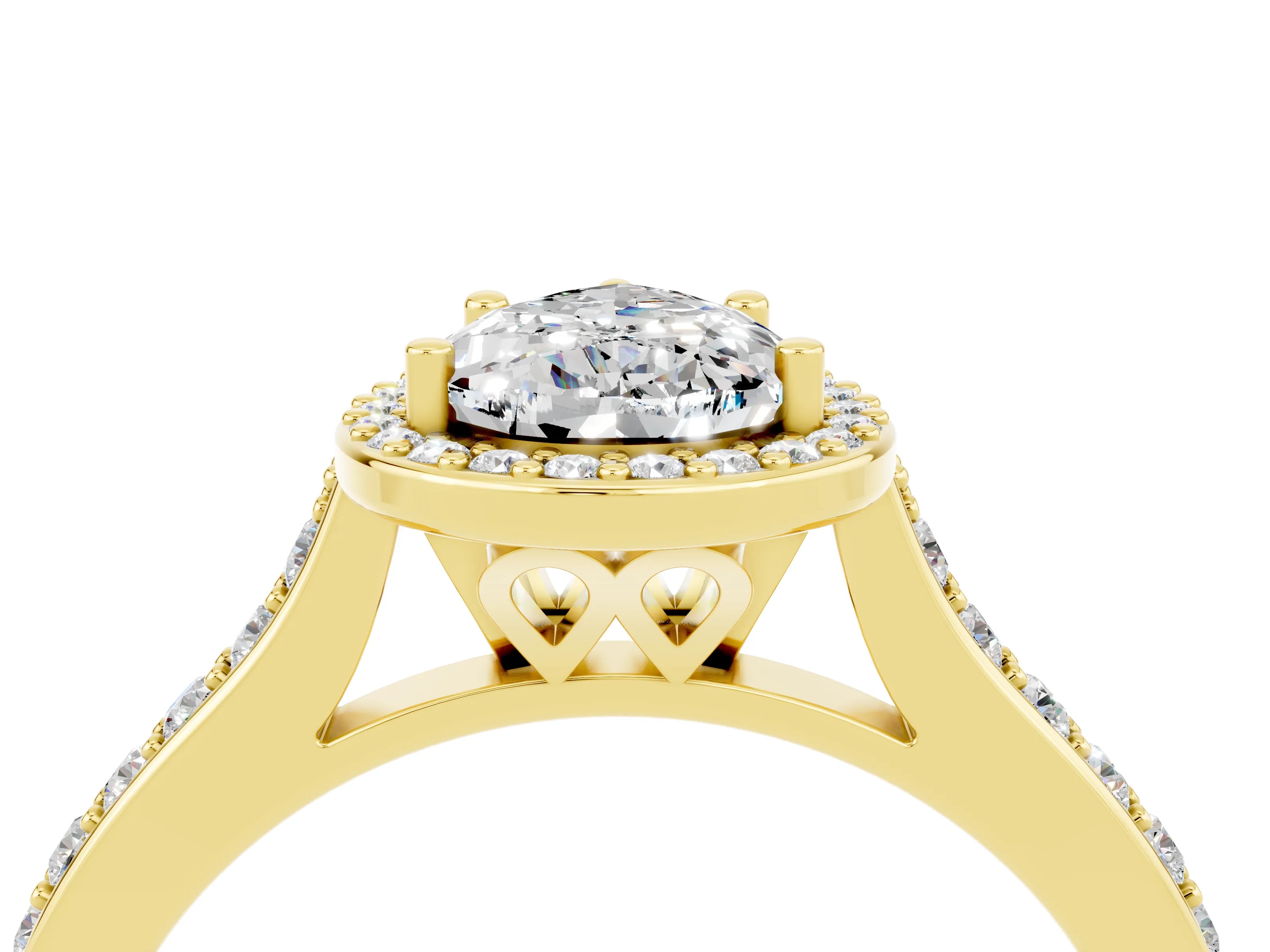 Yellow gold Pear Cut Halo Round Diamond Pavé Band with Four-Prong Setting_4