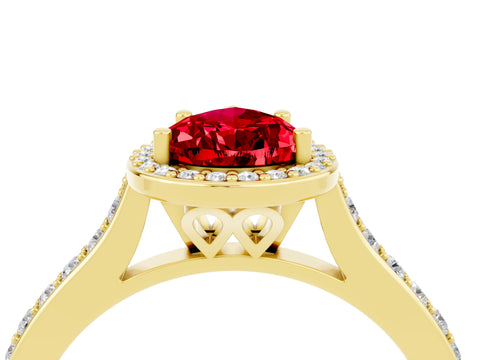 Yellow gold Pear Cut Halo Round Diamond Pavé Band with Four-Prong Setting_4