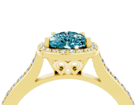 Yellow gold Pear Cut Halo Round Diamond Pavé Band with Four-Prong Setting_4