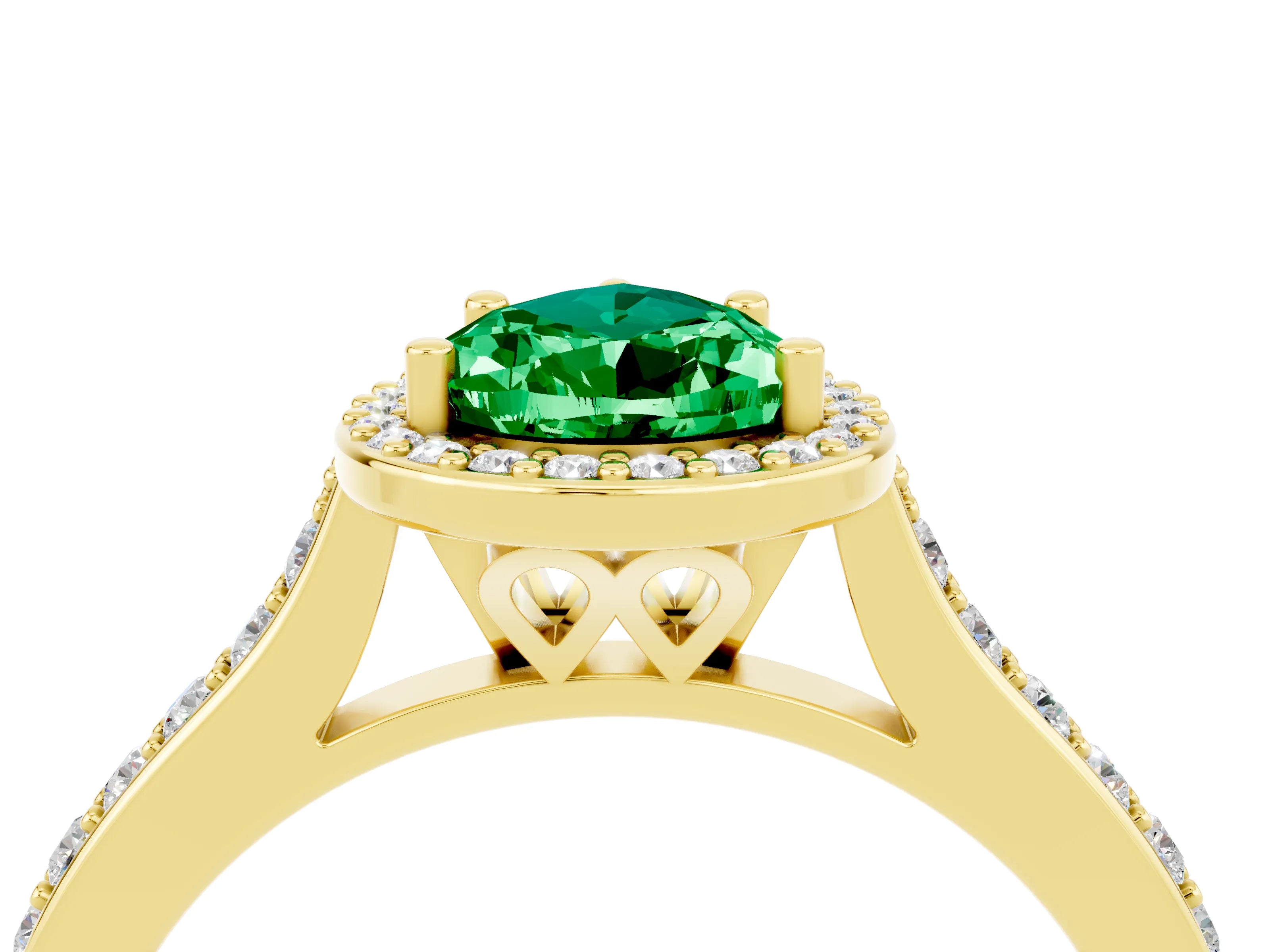 Yellow gold Pear Cut Halo Round Diamond Pavé Band with Four-Prong Setting_4