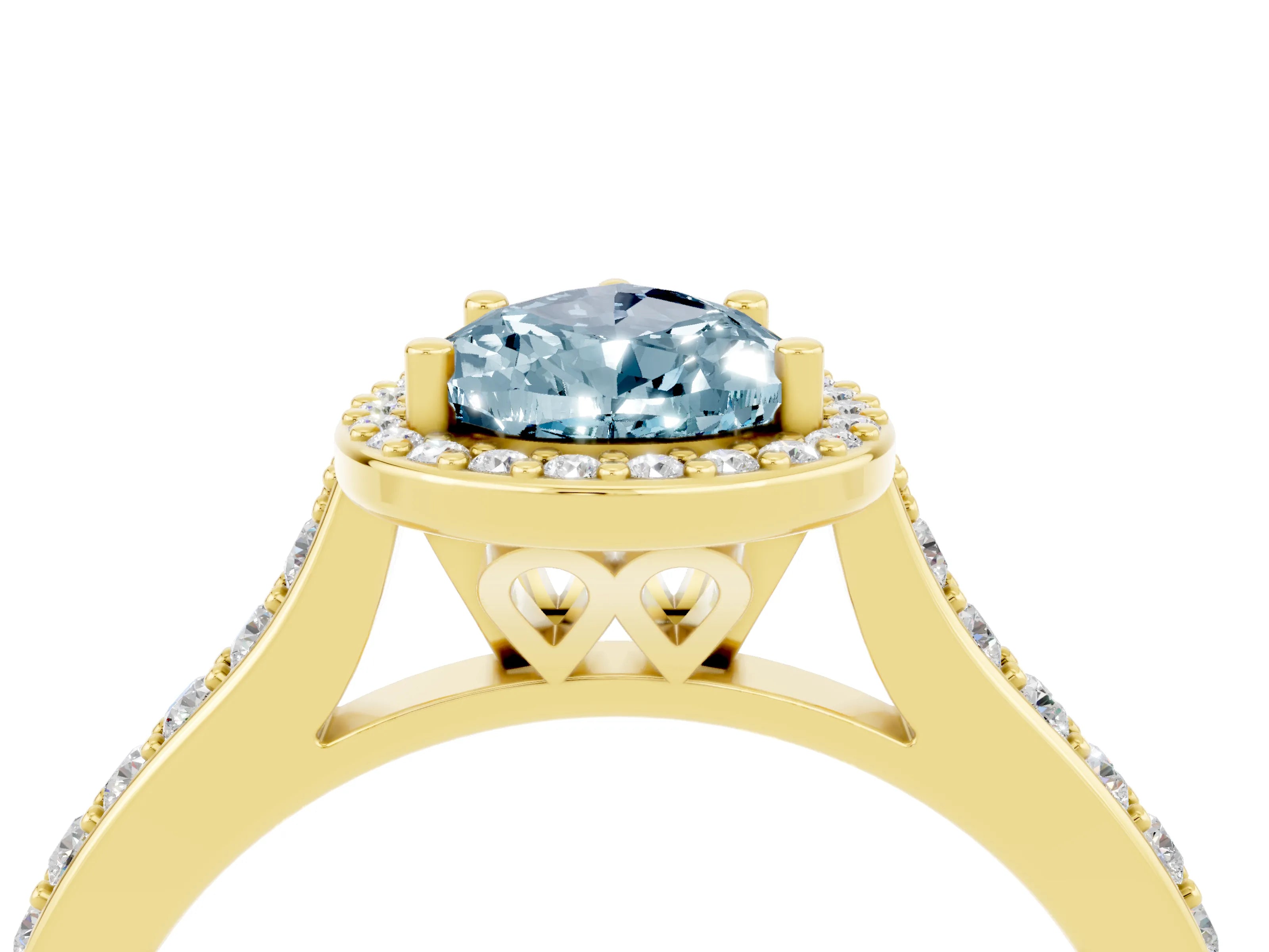 Yellow gold Pear Cut Halo Round Diamond Pavé Band with Four-Prong Setting_4