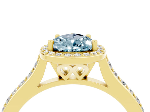 Yellow gold Pear Cut Halo Round Diamond Pavé Band with Four-Prong Setting_4