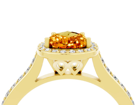 Yellow gold Pear Cut Halo Round Diamond Pavé Band with Four-Prong Setting_4