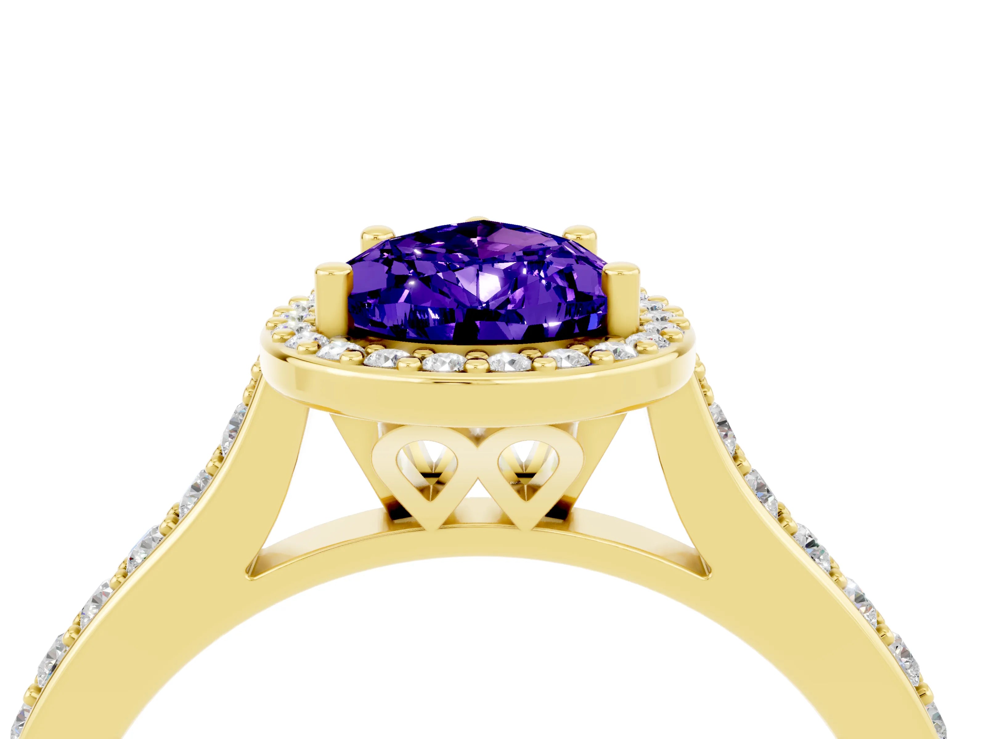Yellow gold Pear Cut Halo Round Diamond Pavé Band with Four-Prong Setting_4