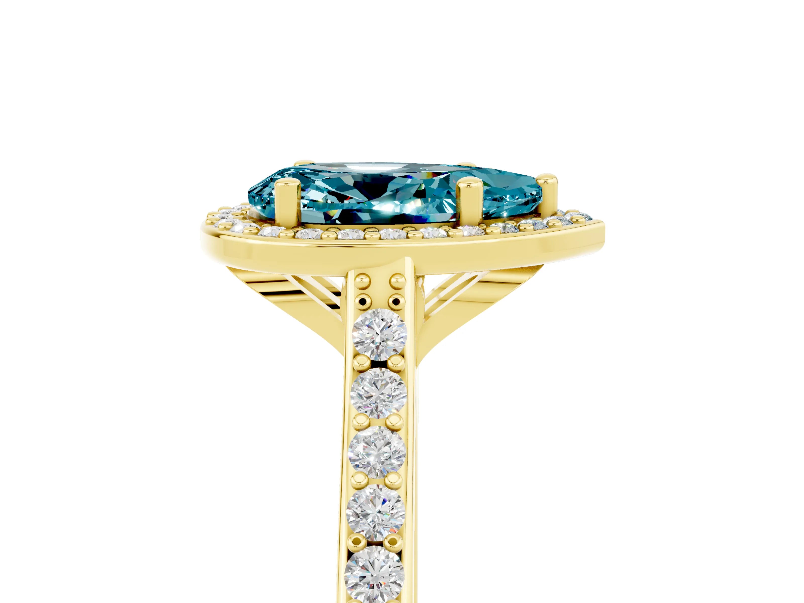 Yellow gold Pear Cut Halo Round Diamond Pavé Band with Four-Prong Setting_5