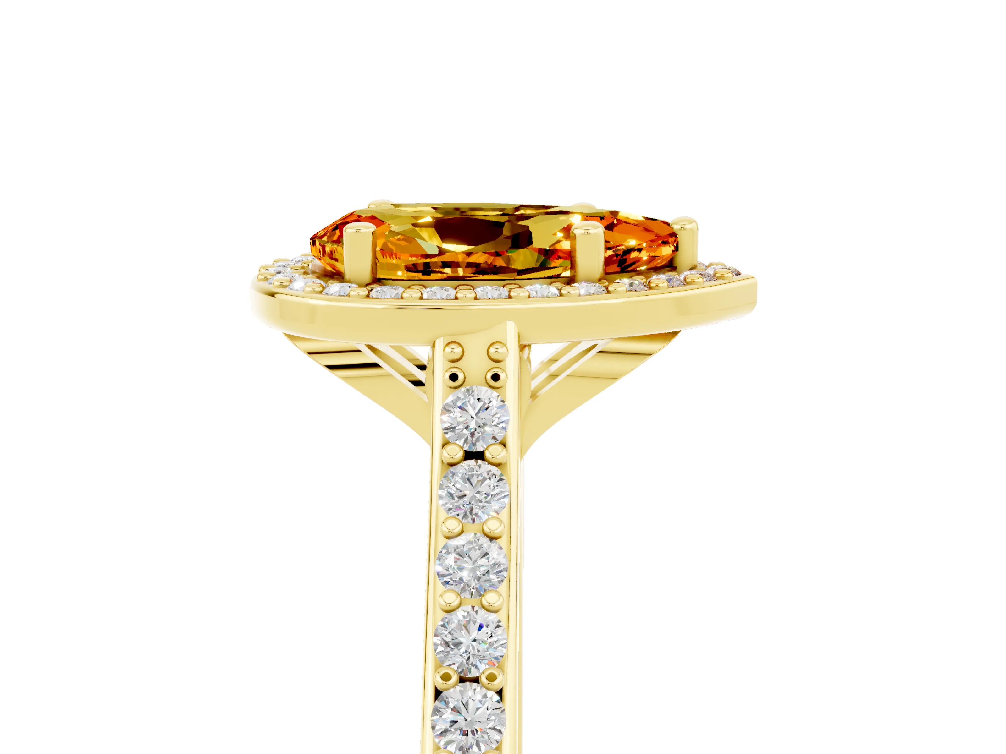 Yellow gold Pear Cut Halo Round Diamond Pavé Band with Four-Prong Setting_5