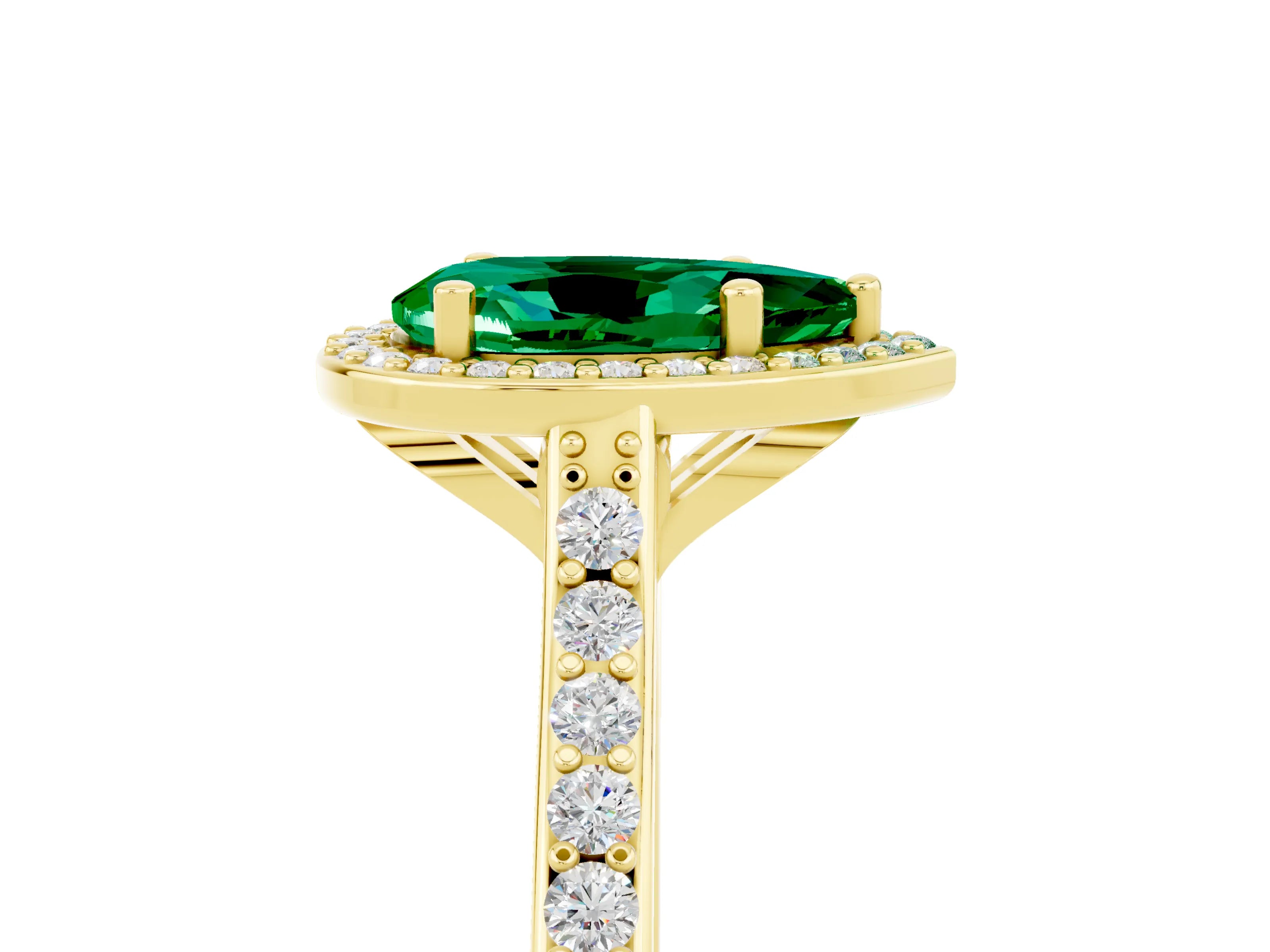 Yellow gold Pear Cut Halo Round Diamond Pavé Band with Four-Prong Setting_5