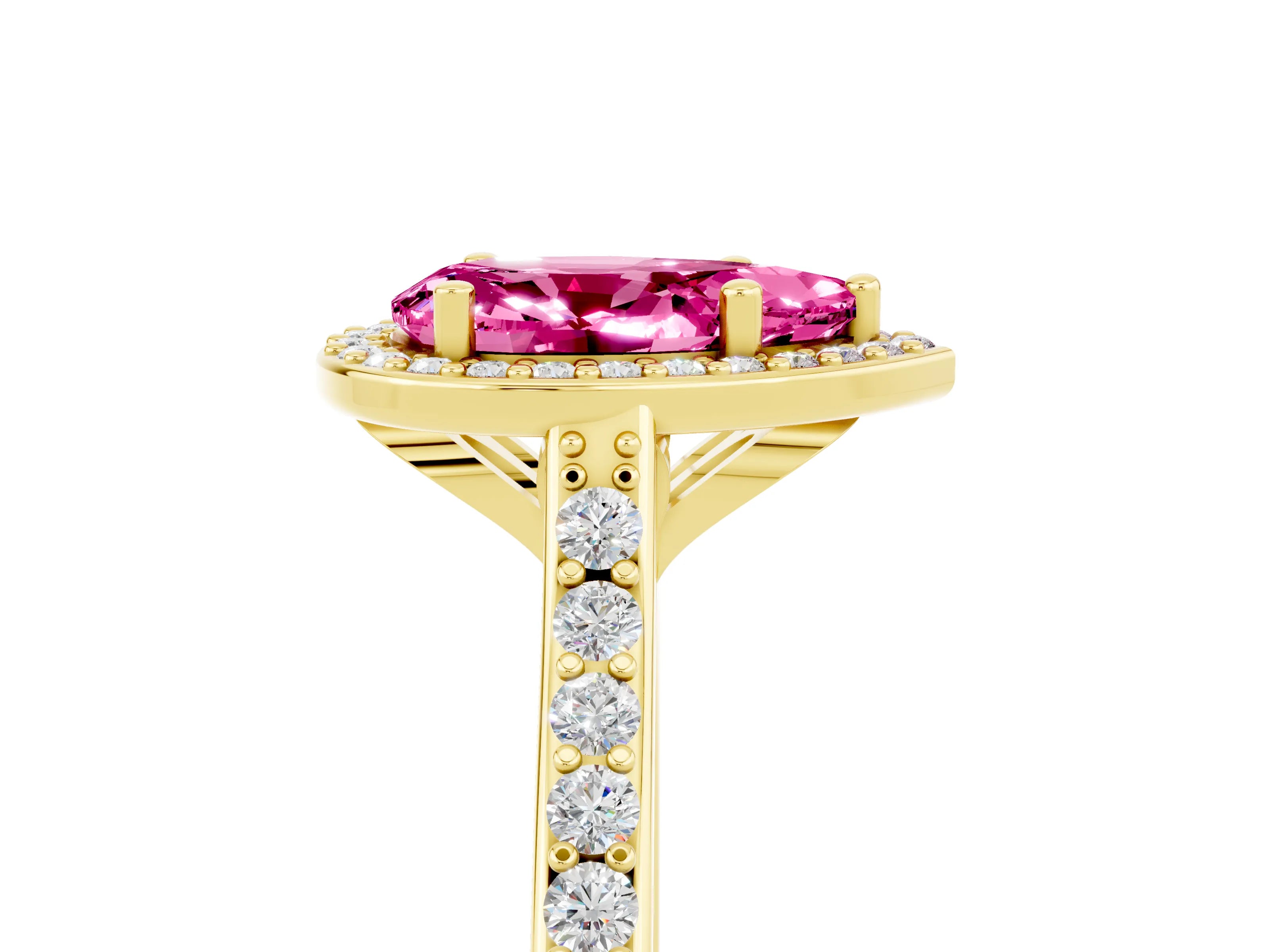 Yellow gold Pear Cut Halo Round Diamond Pavé Band with Four-Prong Setting_5