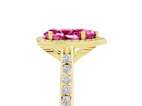 Yellow gold Pear Cut Halo Round Diamond Pavé Band with Four-Prong Setting_5