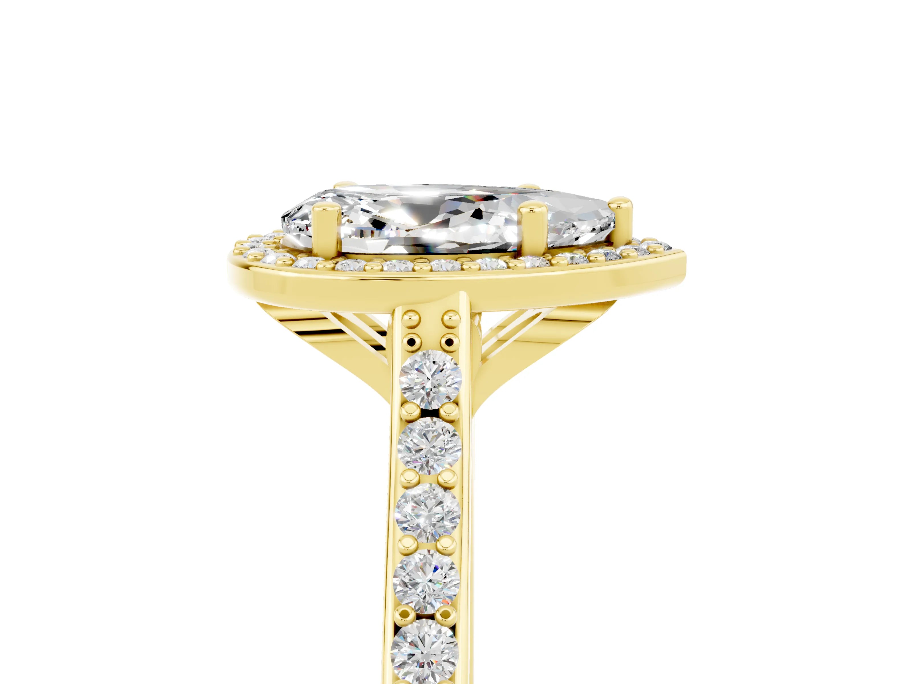Yellow gold Pear Cut Halo Round Diamond Pavé Band with Four-Prong Setting_5