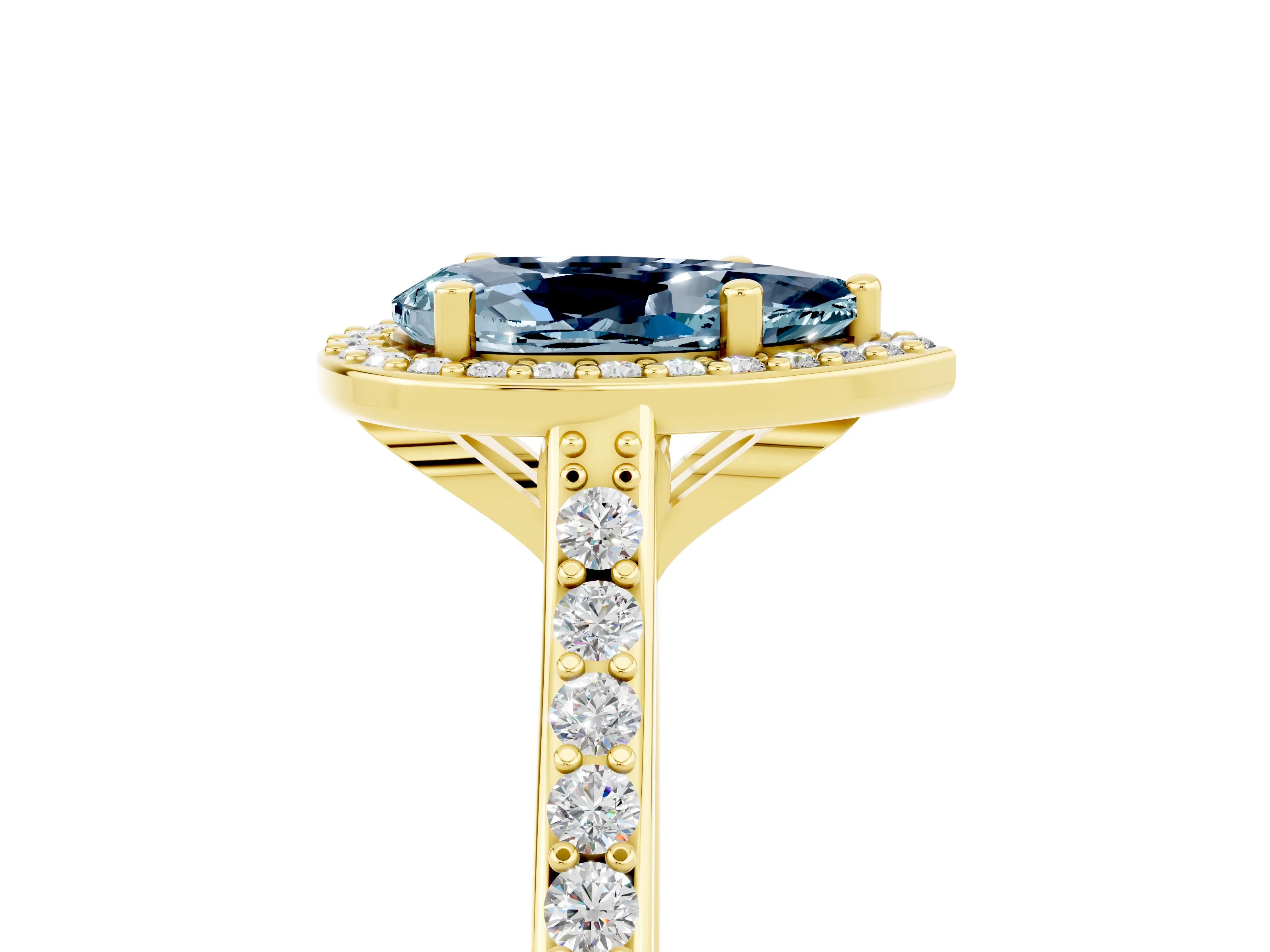 Yellow gold Pear Cut Halo Round Diamond Pavé Band with Four-Prong Setting_5