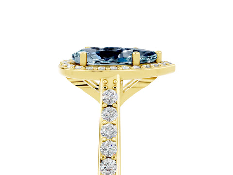 Yellow gold Pear Cut Halo Round Diamond Pavé Band with Four-Prong Setting_5