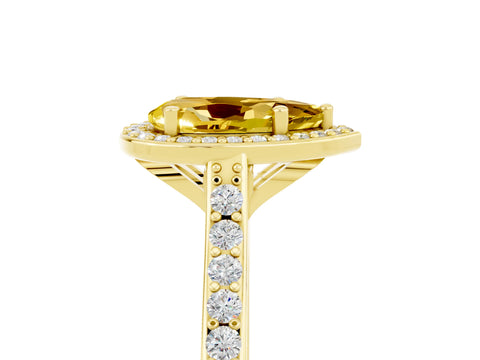 Yellow gold Pear Cut Halo Round Diamond Pavé Band with Four-Prong Setting_5
