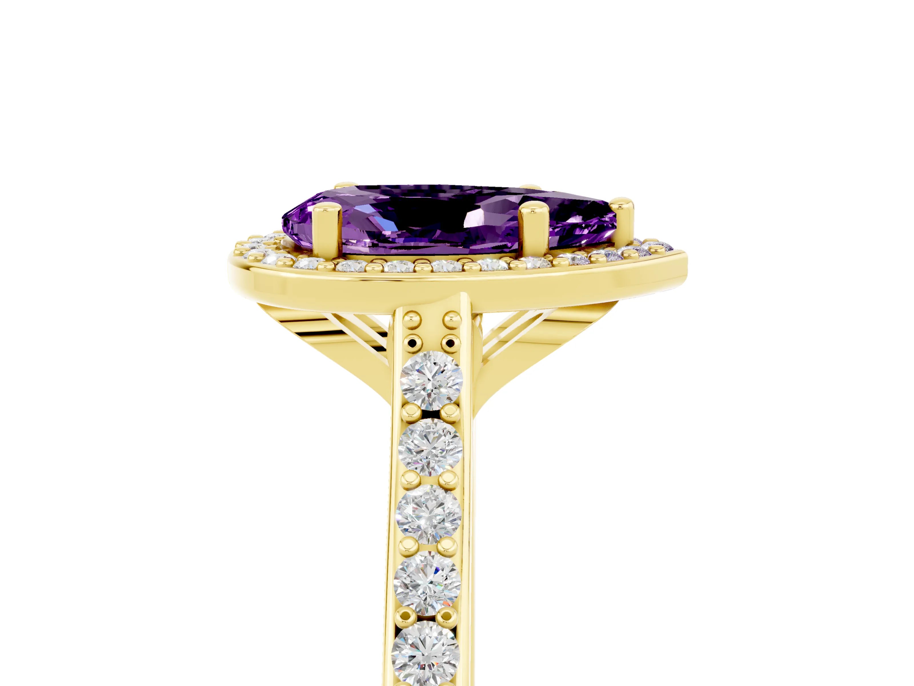 Yellow gold Pear Cut Halo Round Diamond Pavé Band with Four-Prong Setting_5