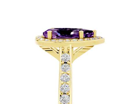 Yellow gold Pear Cut Halo Round Diamond Pavé Band with Four-Prong Setting_5
