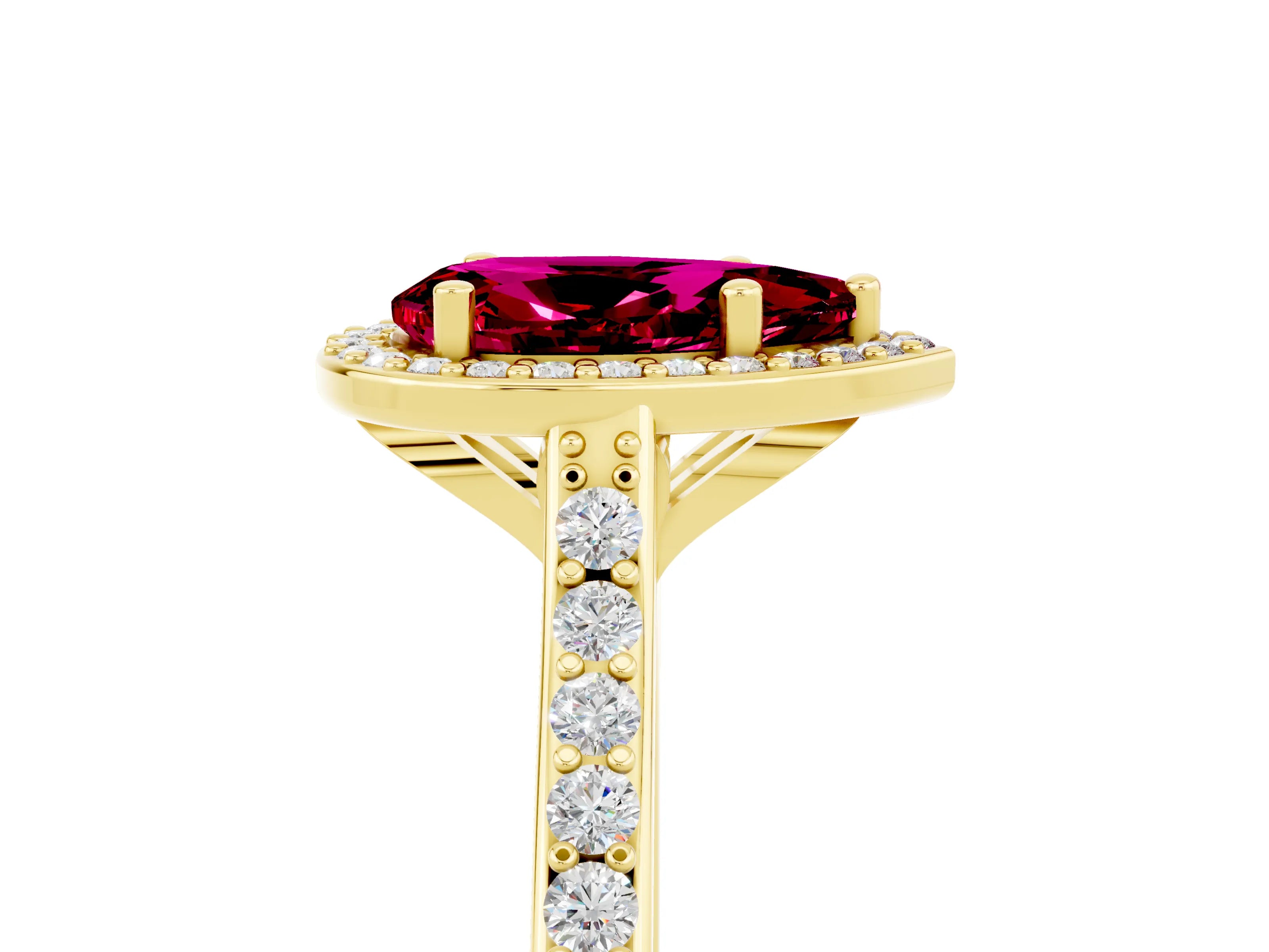 Yellow gold Pear Cut Halo Round Diamond Pavé Band with Four-Prong Setting_5
