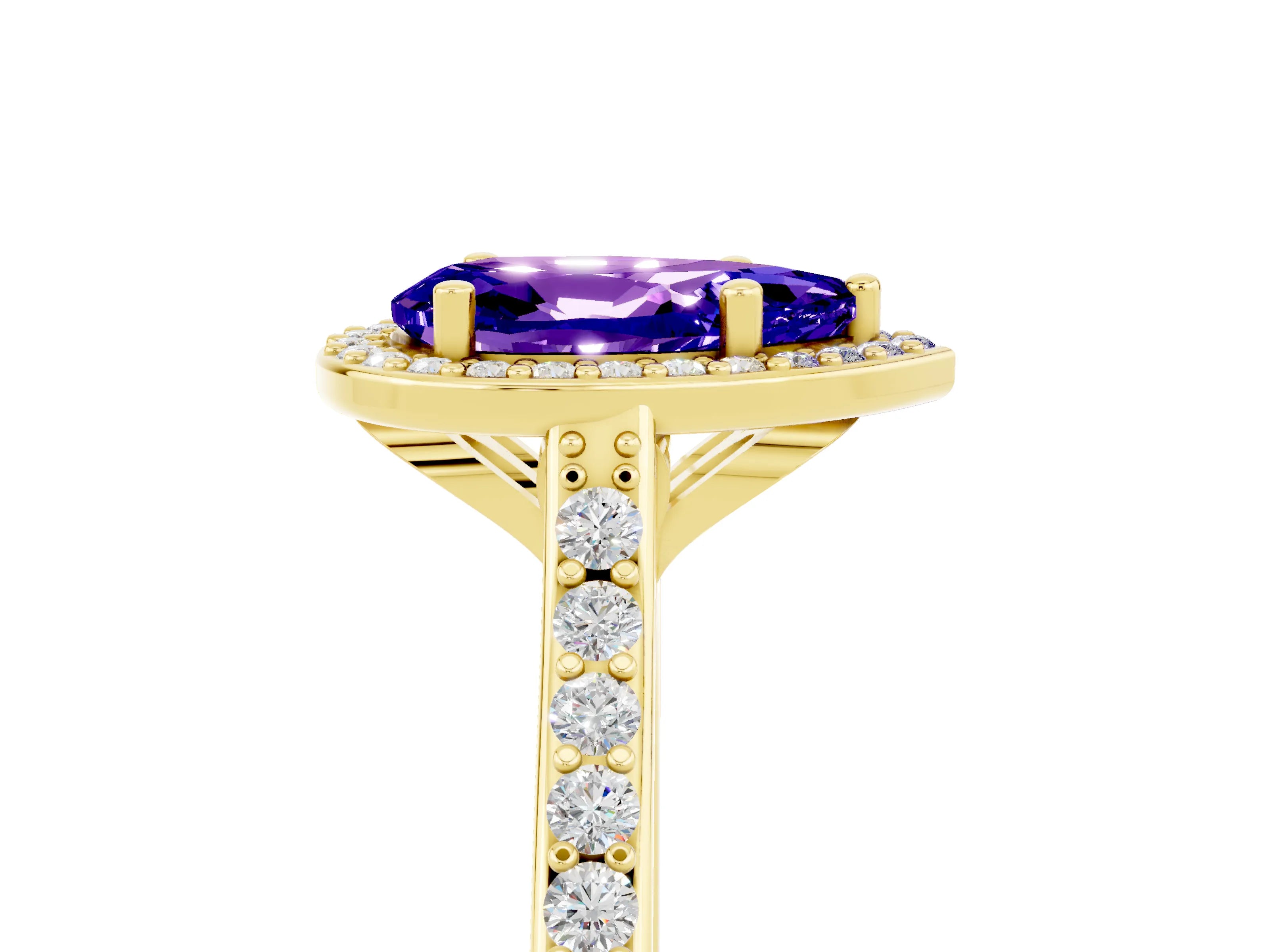 Yellow gold Pear Cut Halo Round Diamond Pavé Band with Four-Prong Setting_5