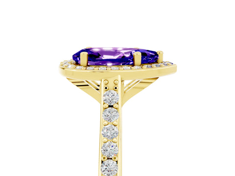 Yellow gold Pear Cut Halo Round Diamond Pavé Band with Four-Prong Setting_5