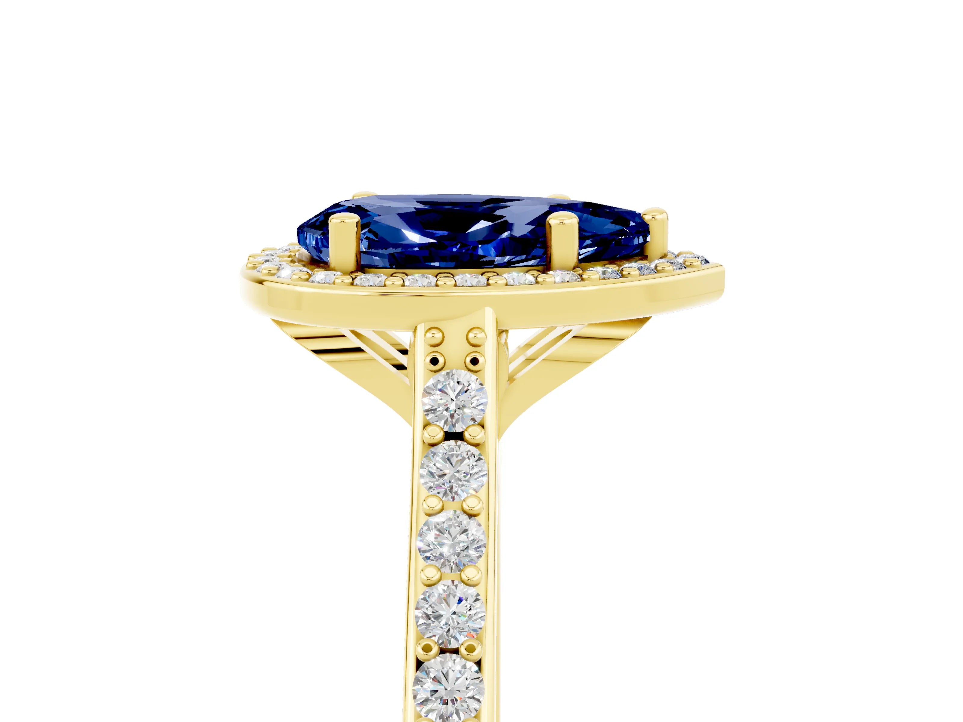 Yellow gold Pear Cut Halo Round Diamond Pavé Band with Four-Prong Setting_5