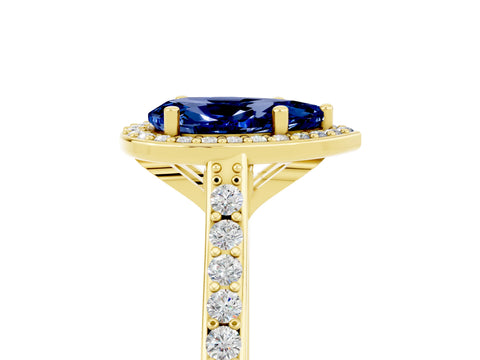 Yellow gold Pear Cut Halo Round Diamond Pavé Band with Four-Prong Setting_5