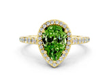 Yellow gold Pear Cut Halo Round Diamond Pavé Band with Four-Prong Setting