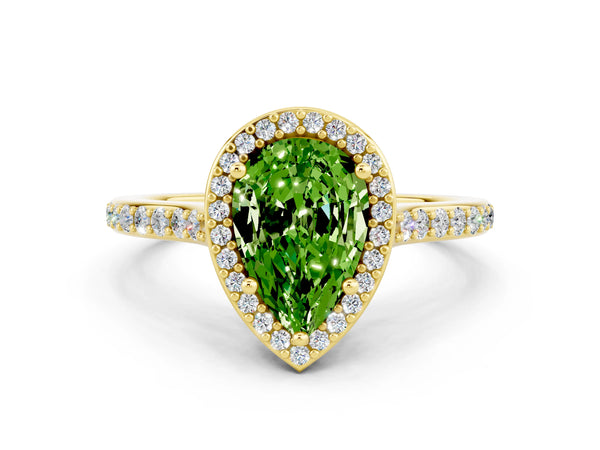Yellow gold Pear Cut Halo Round Diamond Pavé Band with Four-Prong Setting