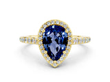 Yellow gold Pear Cut Halo Round Diamond Pavé Band with Four-Prong Setting