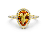 Yellow gold Pear Cut Halo Round Diamond Pavé Band with Four-Prong Setting