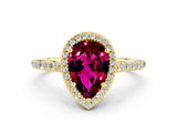Yellow gold Pear Cut Halo Round Diamond Pavé Band with Four-Prong Setting