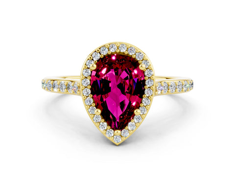 Yellow gold Pear Cut Halo Round Diamond Pavé Band with Four-Prong Setting