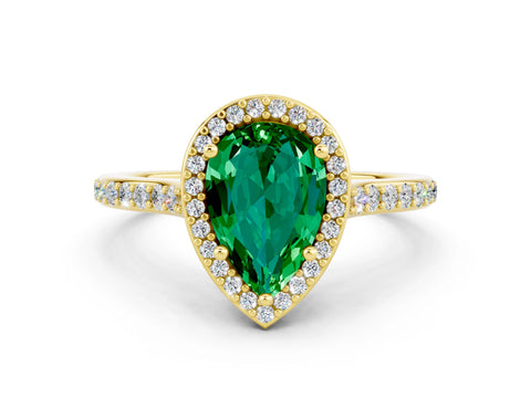 Yellow gold Pear Cut Halo Round Diamond Pavé Band with Four-Prong Setting