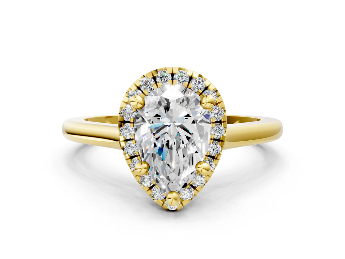 Yellow gold Pear Cut Halo Round Diamond Solitaire Engagement Ring with Pave Band and Four-Prong Setting_15