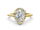 Yellow gold Pear Cut Halo Round Diamond Solitaire Engagement Ring with Pave Band and Four-Prong Setting_15