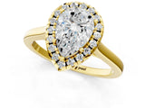 Yellow gold Pear Cut Halo Round Diamond Solitaire Ring with Pavé Band and Four-Prong Setting_1