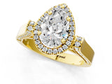 Yellow gold Pear Cut Halo Round Diamond Twist Band with Four-Prong Setting_16