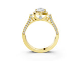 Yellow gold Pear Cut Halo Round Diamond Twist Band with Four-Prong Setting_18