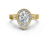 Yellow gold Pear Cut Halo Round Diamond Twist Band with Four-Prong Setting_3