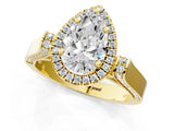 Yellow gold Pear Cut Halo Round Diamond Twist Band with Four-Prong Setting_4
