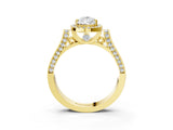 Yellow gold Pear Cut Halo Round Diamond Twist Band with Four-Prong Setting_6