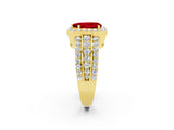 Yellow gold Pear Cut Halo Ruby Ring with Split Shank and Four-Prong Setting_2