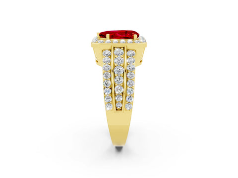 Yellow gold Pear Cut Halo Ruby Ring with Split Shank and Four-Prong Setting_2