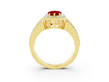 Yellow gold Pear Cut Halo Ruby Ring with Split Shank and Four-Prong Setting_3