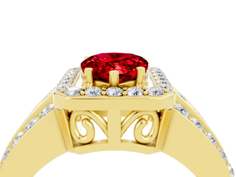 Yellow gold Pear Cut Halo Ruby Ring with Split Shank and Four-Prong Setting_4