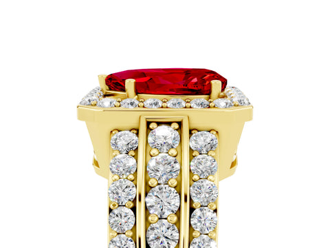 Yellow gold Pear Cut Halo Ruby Ring with Split Shank and Four-Prong Setting_5