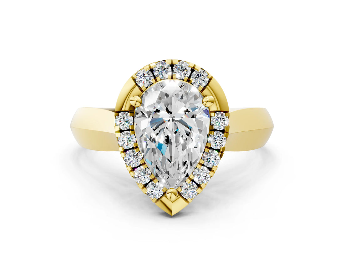 Yellow gold Pear Cut Halo Solitaire Engagement Ring with Square Band and Four-Prong Setting_66