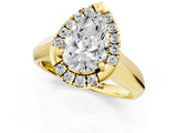 Yellow gold Pear Cut Halo Solitaire Engagement Ring with Square Band and Four-Prong Setting_91